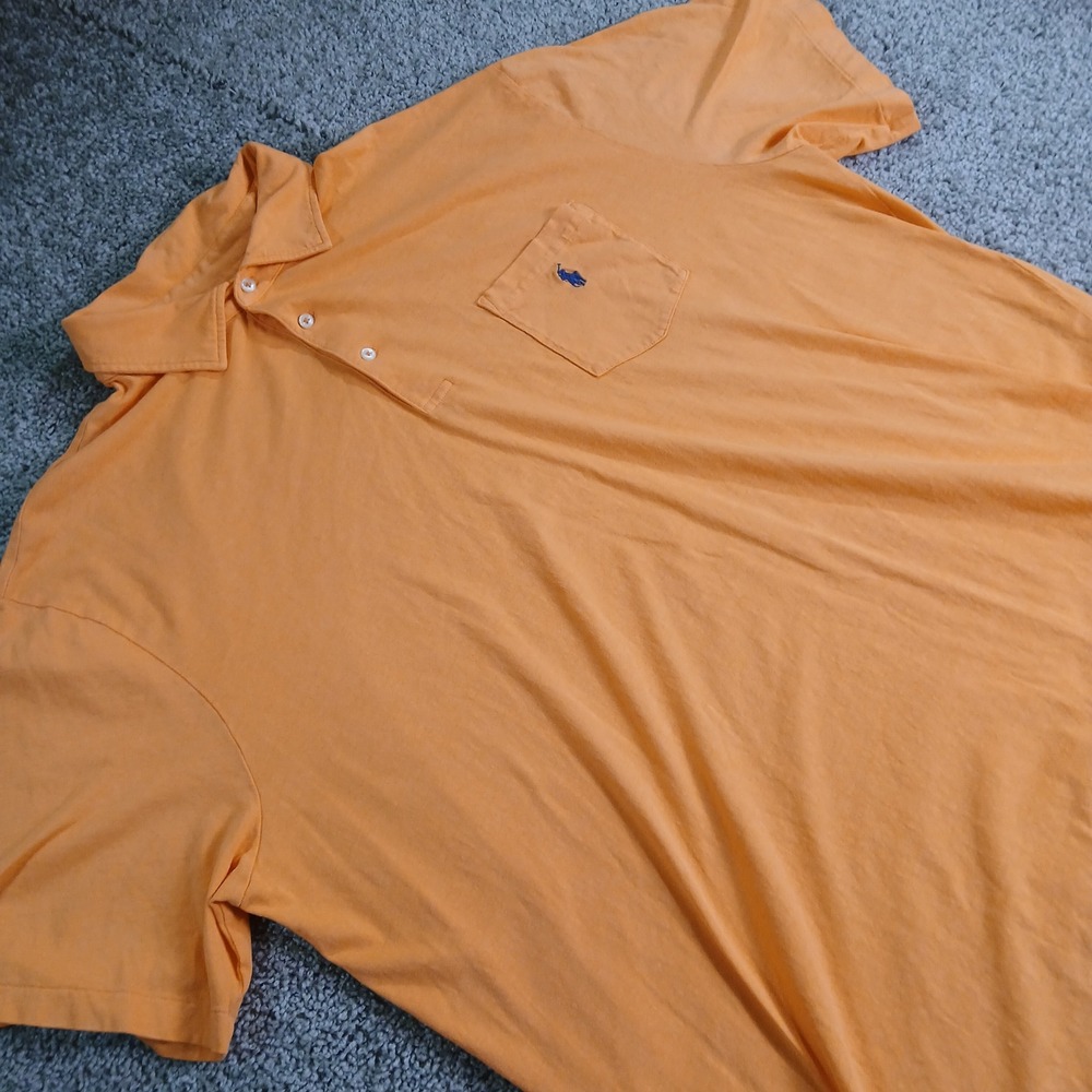 Polo Ralph Lauren Mens 2XLT Orange Cotton Linen Pocket Polo Shirt Tall
